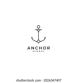 Simple Mono Line Art Anchor Boat Ship Nautical logo design vector