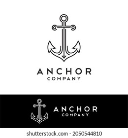 Simple Mono Line Art Anchor Boat Ship Nautical logo design