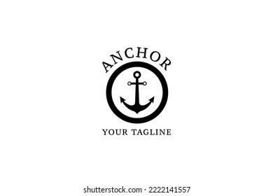 Simple Mono Line Art Anchor For Boat Ship Marine Navy Nautical Logo Design Vector