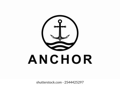 Simple Mono Line Art Anchor for Boat Ship Marine Navy Nautical logo design vector	