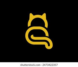 simple mono line cat back view logo design template illustration inspiration