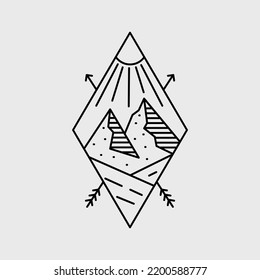 Simple mono line design of the mountain and hill design for badge, sticker, patch, t shirt design