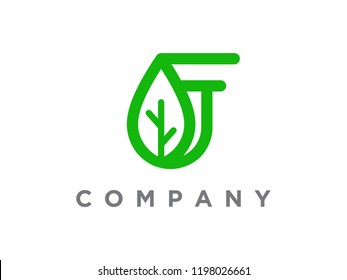Simple Mono line illustration combining letter f and leaf.