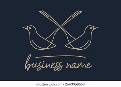Simple Mono line twin magpies illustration. Twin birds monoline logo. This logo symbolizes freedom, vision, and creativity