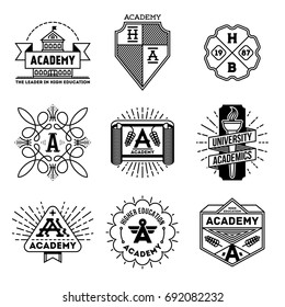 Simple Mono Lines Logos Collection. Academy High Education.