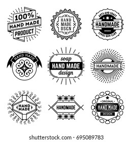 Simple Mono Lines Logos Collection. Hand Made Design Craft Set 8.