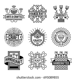 Simple Mono Lines Logos Collection. Hand Craft Design Flowers Set 1.