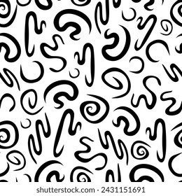 Simple monochromatic doodle curvy lines vector seamless pattern. Snake shaped hand-drawn elements on white backdrop. Creative art texture for printing on different surfaces.