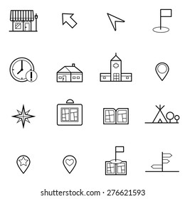 simple monochromatic map , location and navigation related icons application design