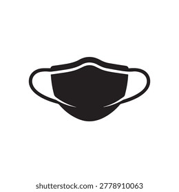 A simple, monochromatic silhouette of a face mask with two adjustable straps, rendered in solid black against a plain white background. The design is clean and lacks shading or texture, emphasizing th.