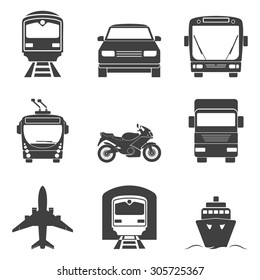 Simple monochromatic transport icons set. Vector EPS8 illustration. 