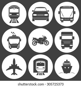 Simple monochromatic transport icons set. Vector EPS8 illustration. 