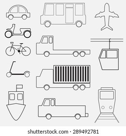 simple monochromatic vehicle and transport related icons for your design, vector illustration.