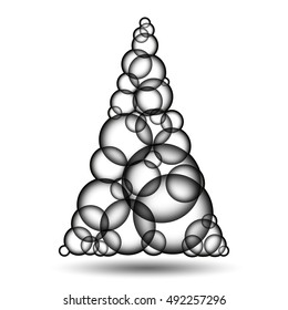 Simple monochromatic xmas tree made form bubbles. Christmas tree made from transparent glass balls with shadow.