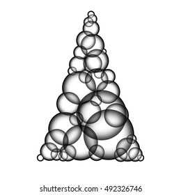 Simple monochromatic xmas tree made form bubbles. Christmas tree made from transparent glass balls.