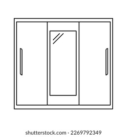 Simple monochrome bedroom sliding wardrobe icon in a line style. Vector interior item isolated on a white background