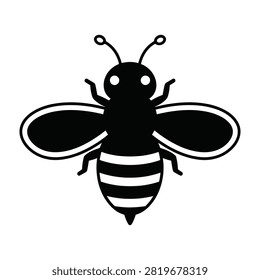 Simple monochrome bee illustration featuring a striped abdomen, wings, and antennae. Perfect for honey, nature, or ecology themes.