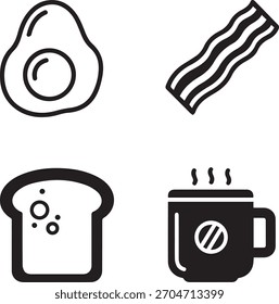 Einfache monochrome Frühstückssymbole, Vektorgrafik der Elemente der Morgenmahlzeit, perfekt für digitale Designprojekte