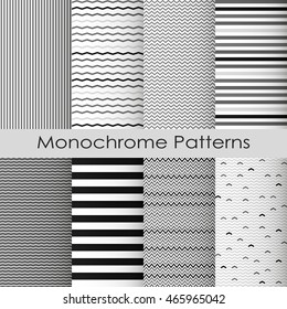 Simple Monochrome Chevron and Stripes patterns set