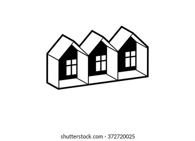 Simple monochrome cottages vector illustration, black and white country houses, for use in graphic design. Real estate concept, region or district theme. Property abstract corporate image.