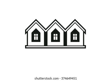 Simple monochrome cottages vector illustration, black and white country houses, for use in graphic design. Real estate concept, property abstract corporate image.