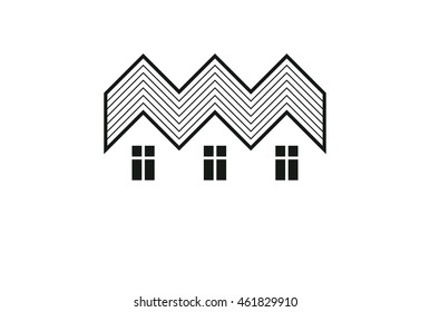 Simple monochrome cottages vector illustration, black and white country houses, for use in graphic design. Real estate concept, region or district theme. Property developer abstract corporate image.