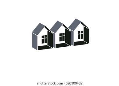Simple monochrome cottages vector illustration, black and white country houses, for use in graphic design. Real estate concept, region or district theme. Property developer abstract corporate image.