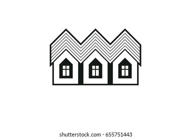 Simple monochrome cottages vector illustration, black and white country houses, for use in graphic design. Real estate concept, region or district theme. Property developer abstract corporate image.