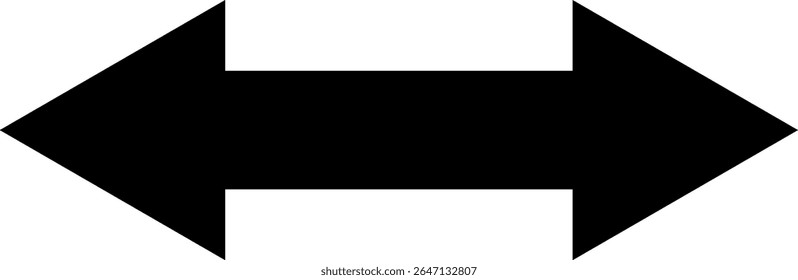Simple monochrome double sided arrow illustration. Vector illustration of bold double arrow clip art. Black arrow pointing left and right, bidirectional arrow. Minimalist graphic with geometric shapes