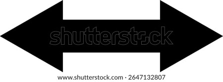 Simple monochrome double sided arrow illustration. Vector illustration of bold double arrow clip art. Black arrow pointing left and right, bidirectional arrow. Minimalist graphic with geometric shapes