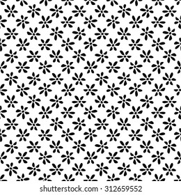Simple monochrome floral pattern, seamless vector background.