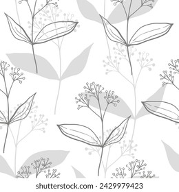 Simple monochrome floral seamless pattern