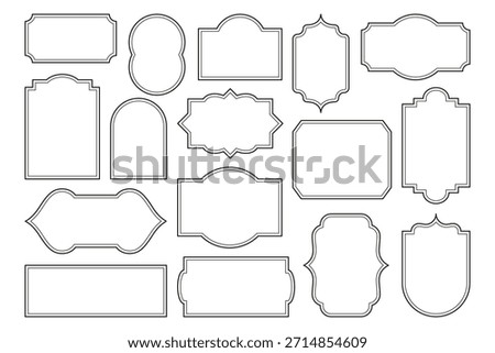 Simple monochrome frames. Antique arabic geometric border collection, elegant decorative shiny elements for greeting card invitation, luxury vintage linear design. Vector frame set.
