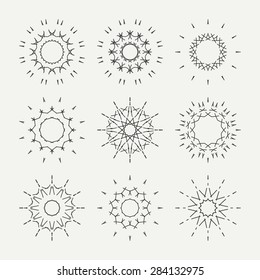 Simple monochrome geometric abstract symmetric shapes set. Modern business icon collection. Logo template. Hexagon round ornament. Vector symbols, emblems, element and logotypes.