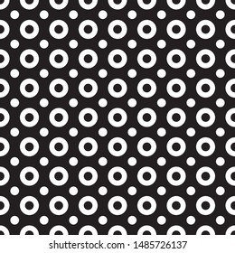Simple monochrome geometric seamless pattern with rings and dots. Abstract monochrome geometric texture. Stylish design for prints, decoration, fabric, cloth, covers, linens