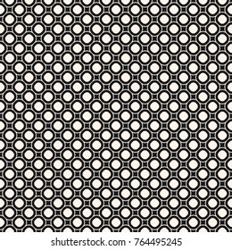 Simple monochrome geometric seamless pattern with small rounded shapes, circles and squares. Abstract geometrical ornament texture. Black and white background, repeat tiles. Design for fabric, prints