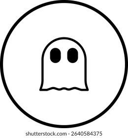Simple monochrome graphic of a ghost within a circle design element icon