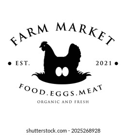 Simple monochrome hen logo vintage design for your farm brand idea.