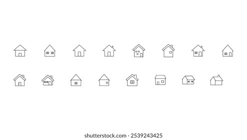 Simple monochrome house line icon set isolated on white background.	
