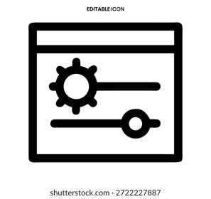Icono monocromo simple que representa Configuraciones con un engranaje y un deslizador para los ajustes de control.