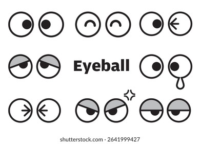 Simple monochrome icon set of eyeballs seen from the front