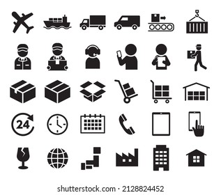 Simple monochrome icon set for logistics