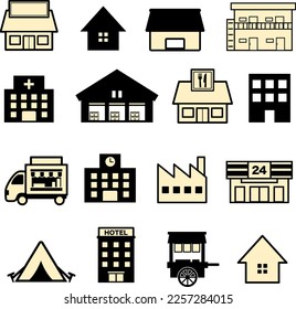 Simple monochrome illustration of architecture and shops