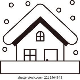 A simple monochrome illustration of a house and a disaster Heavy snowfall