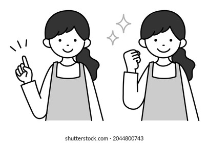 It is a simple monochrome illustration of a housewife.Vector data that is easy to edit.