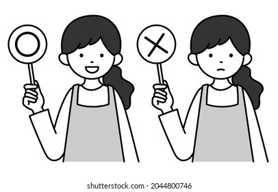It is a simple monochrome illustration of a housewife.Vector data that is easy to edit.