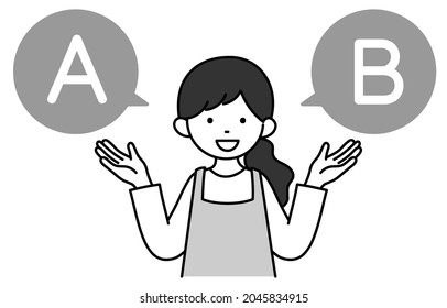 It is a simple monochrome illustration of a housewife.Vector data that is easy to edit.
