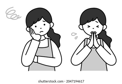 It is a simple monochrome illustration of a housewife.Vector data that is easy to edit.
