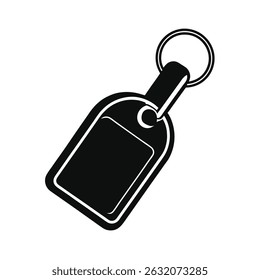 A simple monochrome illustration of a key tag with a metallic ring for branding and identification.