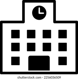 A simple monochrome illustration of a school building